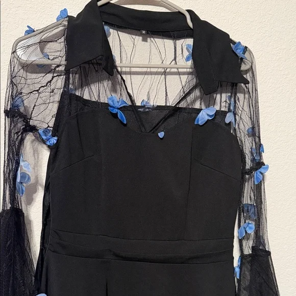 ROMWE Black Dress long sleeves with blue butterflies - Picture 3 of 8